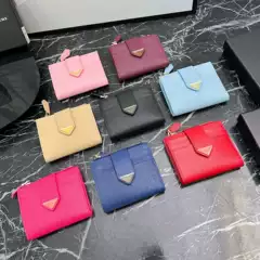 New Ins Cowhide Wallet Short Buckle Two-fold Card Bag Coin Purse Multi-function Large Capacity Fashion Cute