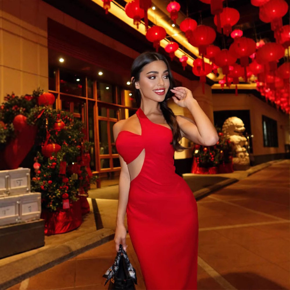 Asymmetrical Evening Dress Fashionable Slant Shoulder Hollow Back Bodycon Fit Ideal for Red Carpet Events Wholesale