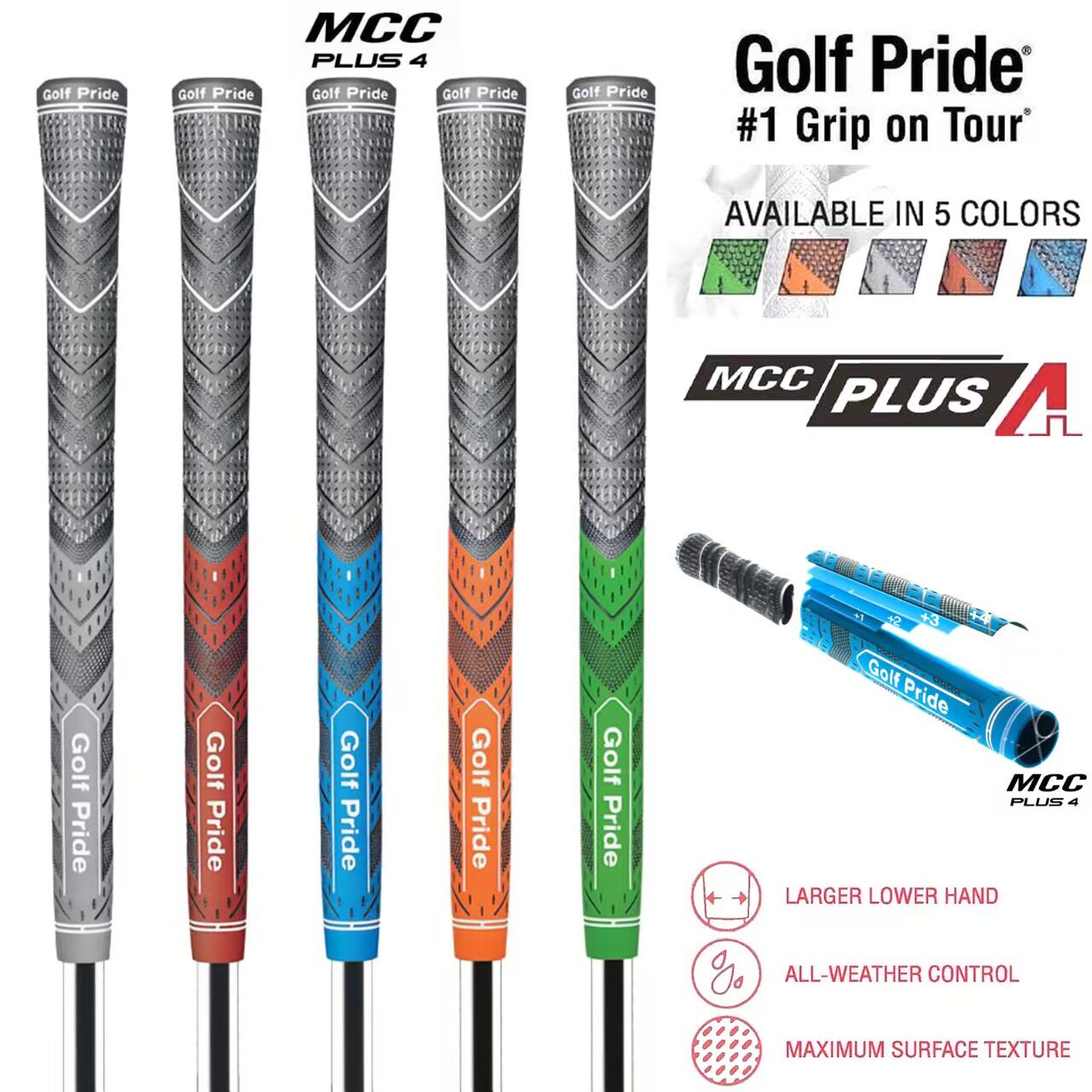 ด้ามจับไม้กอล์ฟ MCC PLUS4 ยอดนิยมข้ามพรมแดน ด้ามยางกันลื่นหลากสี เกรดมืออาชีพ
