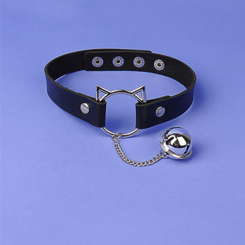 European and American New Cartoon Cat Head Bell Leather Collar Dark Punk PU Leather Choker Necklace Chain