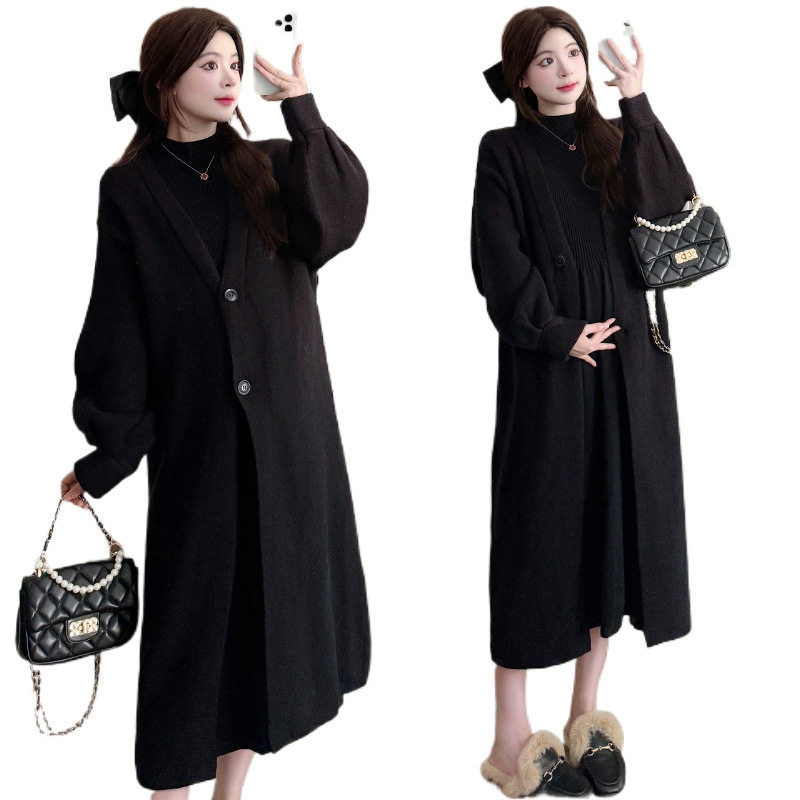 2024 Soft Waxy Knitted Coat Inclusive Great All-match Slim-looking Two-piece Set with Base Skirt