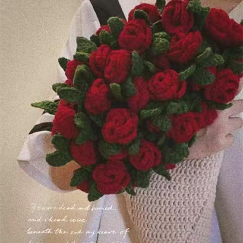 Handmade Wool Bouquet Blanket Material Package Crocheted Lily of the Valley Rose Blanket Turned into Bouquet Creative Gift Drop Shipping