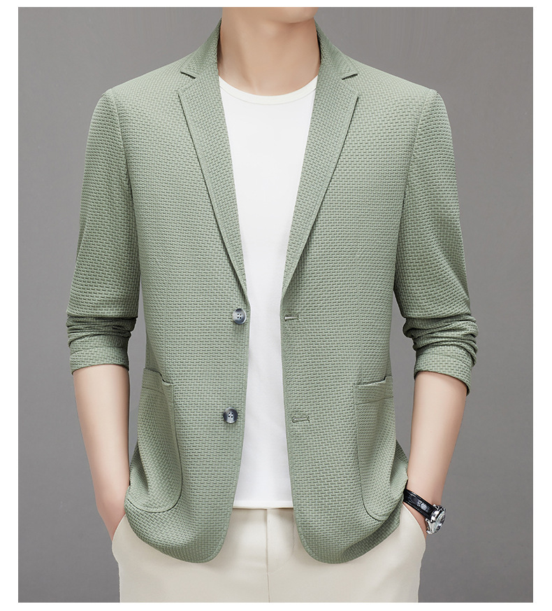 Áo blazer nam co giãn nhẹ một lớp chống nắng mùa xuân hè — Màu đen, Màu xanh lục nhạt, Màu xanh xám
