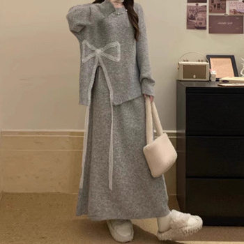 2025 Winter Lazy Style Autumn and Winter Outfit Suit Women's Atmospheric Knitted Sweater Slimming Look Skirt Two-Piece Set