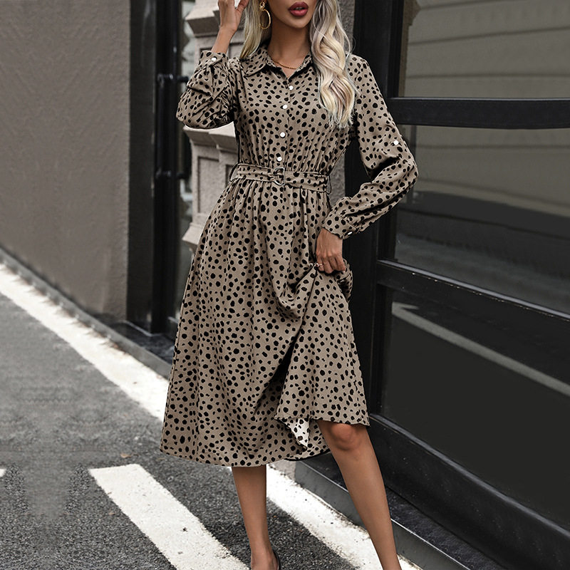 Leopard Print Long Sleeve Dress Autumn Fashion Casual Style Comfortable Fit Wholesale Available