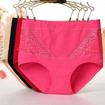Women's Underwear, Multiple Sizes, Cotton, High-Waisted, Tummy Control, Hip-Lifting, Waist-Shaping, Lace-Trimmed Briefs for Middle-Aged and Elderly, Pure Cotton Crotch