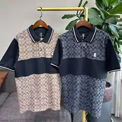 26Ss Summer Ch Brand Monogram Patchwork Color-Blocking Leather Label Full-Print Casual Loose Polo Shirt Short Sleeve Wholesale
