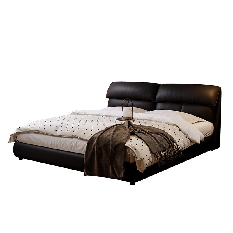 Tongyuite 1.8m Master Bedroom Modern Leather Bed Classy Atmospheric Accessible Luxury Retro Wedding Bed Black Leather Art Soft Bed