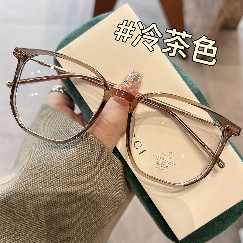 New Xiaohongshu's Same Style Retro Large Frame Irregular Flat Mirror Anti-Blue Light Glasses Frame Can Be Worn with Myopia Wholesale
