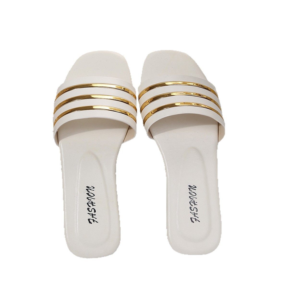 Wholesale Cross-Border Women's Shoes, Ladies' Fashion Slippers, Classic and Versatile Metal-Decorated Square-Toed Flat Sandals with Leopard Print