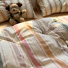New Washed Cotton Bed Four-Piece Set, Simple Striped Quilt Cover, Bed Sheets, Three-Piece Set, Four-Piece Fitted Sheets Set, Manufacturer Wholesale