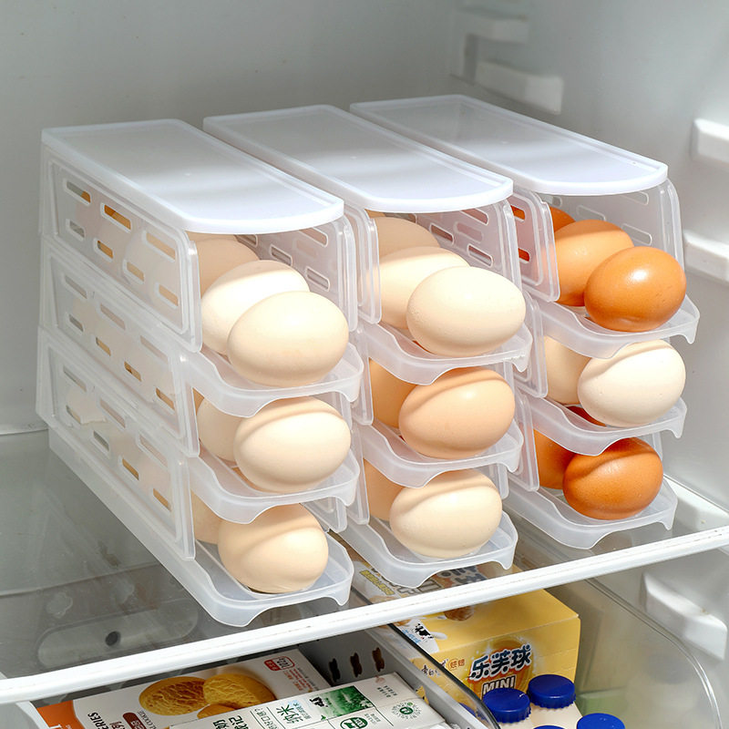 Cross-Border Folding Egg Storage Box for Home Kitchen Stackable Multi-Layer Side Door Refrigerator Storage Box Egg Rack