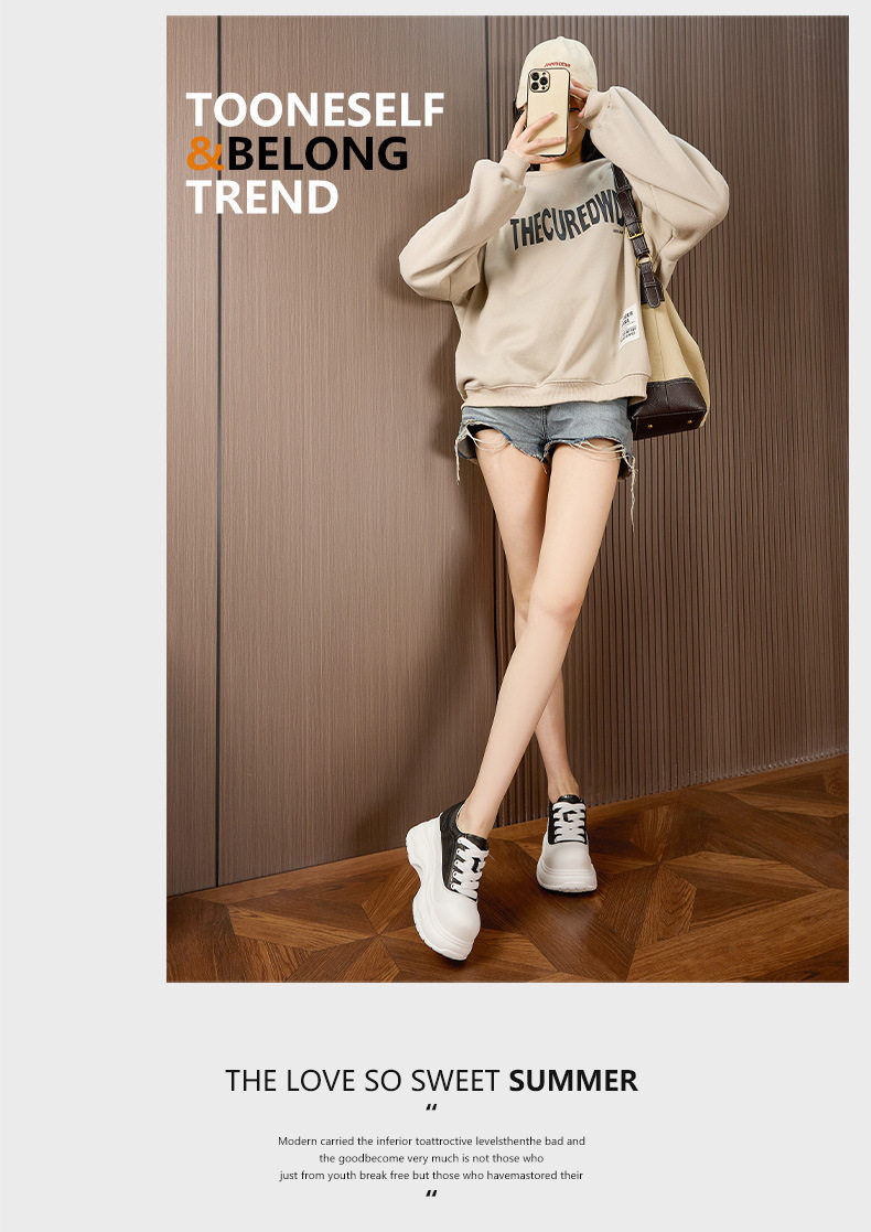 Giày sneaker nữ chunky đế dày platform trắng mũi tròn — Gạo trắng, Đen chi tiết 11