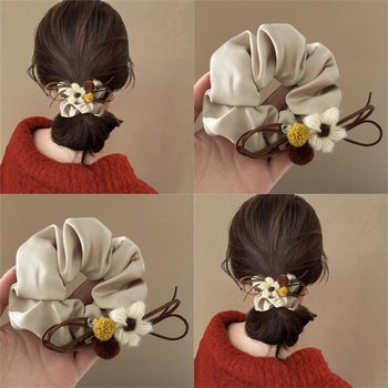 Milk Tea-Colored Yarn Flower Scrunchie Sweet Hair Tie High Ponytail Bun Scrunchie Hair Accessory Wholesale