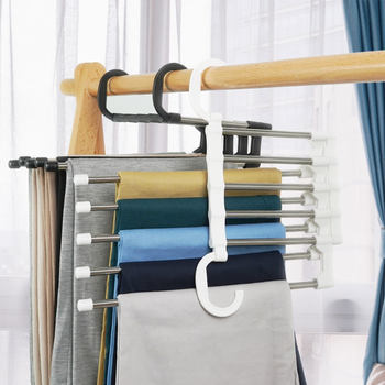 Stainless Steel Telescopic Folding Multifunctional Multi-Layer Pants Rack Pants Hanger Household Bedroom Magic Pants Clip Storage Hanger