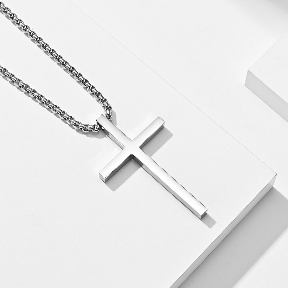 European and American Multi-Size Simple Cross Necklace Unisex Glossy Titanium Steel Cross Pendant Manufacturer