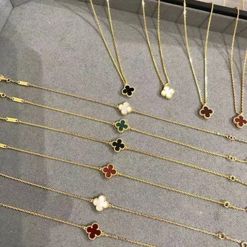 New Mini Four-Leaf Clover Necklace for Women 18K Gold High Version White Mother-Of-Pearl Mini Bracelet Lucky Grass Pendant Clavicle Chain