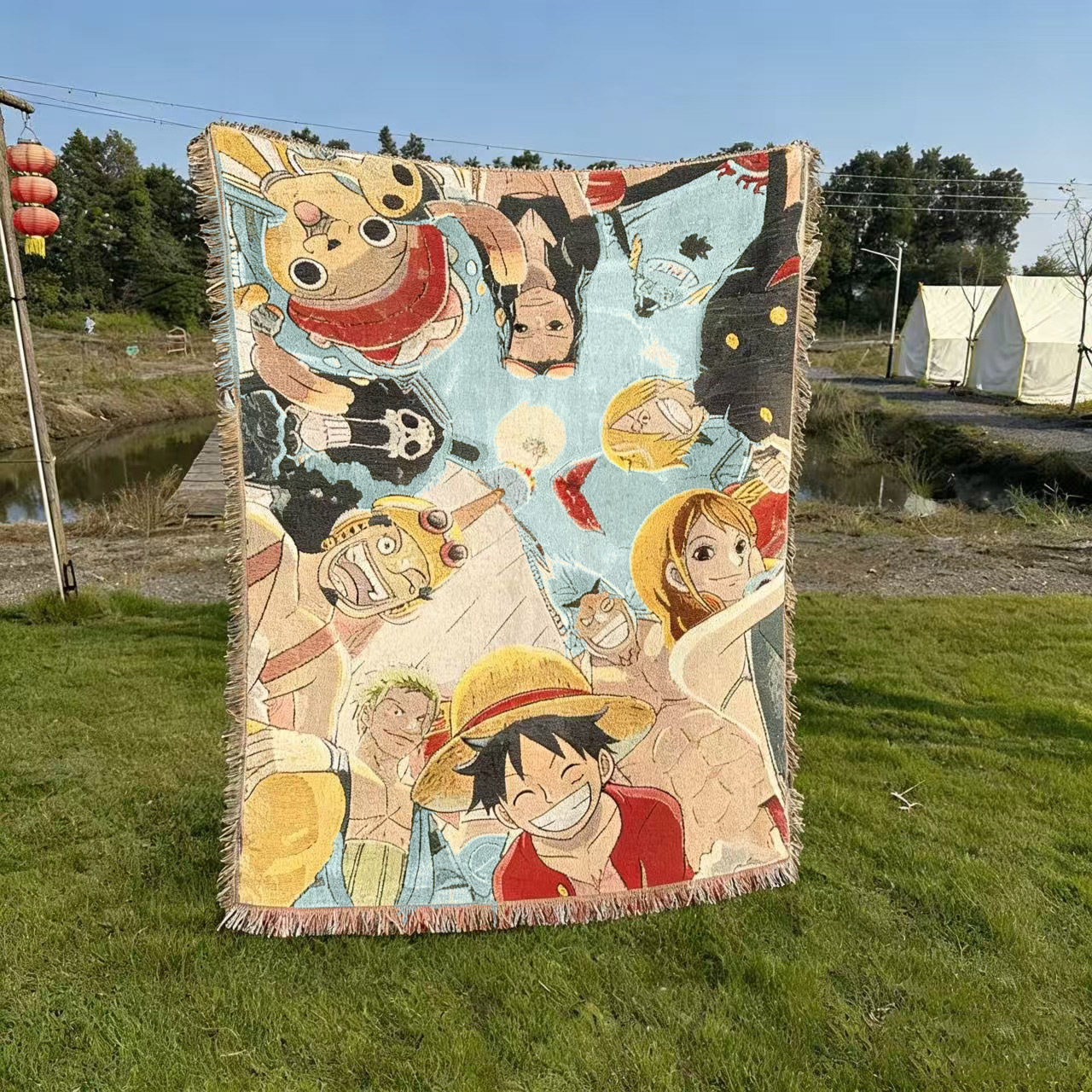 Factory Cross-Border Camping Blanket Moisture-Proof Picnic Mat Woven Jacquard Tapestry Anime Peripheral Gift Line Blanket Small Order Customization