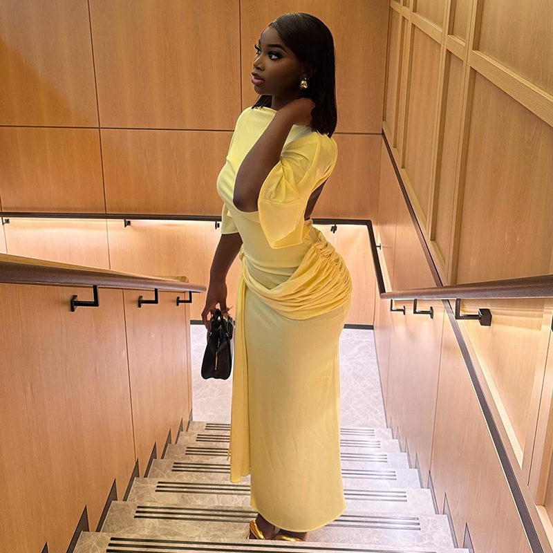 Backless Maxi Dress Sexy Solid Color Loose Fit Comfortable Side Slit Adjustable Straps Perfect for Summer Events