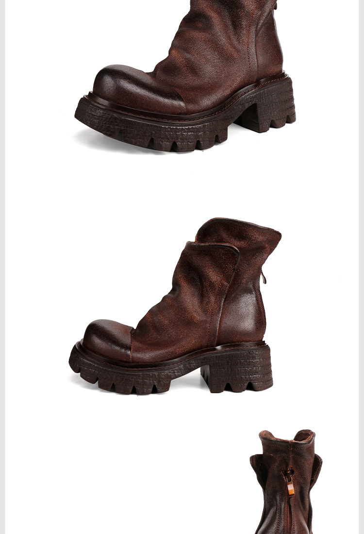Boot nữ cổ ngắn da bò thật phong cách cổ điển — màu cà phê