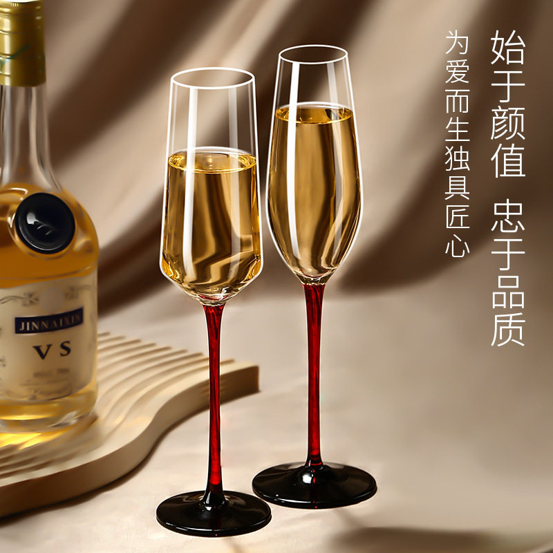 Black Tie Red Champagne Cup European Style Light Luxury Bubble Wine Glass Crystal Goblet 2 Pack Creative Wedding Gift