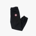 Black pants with red label