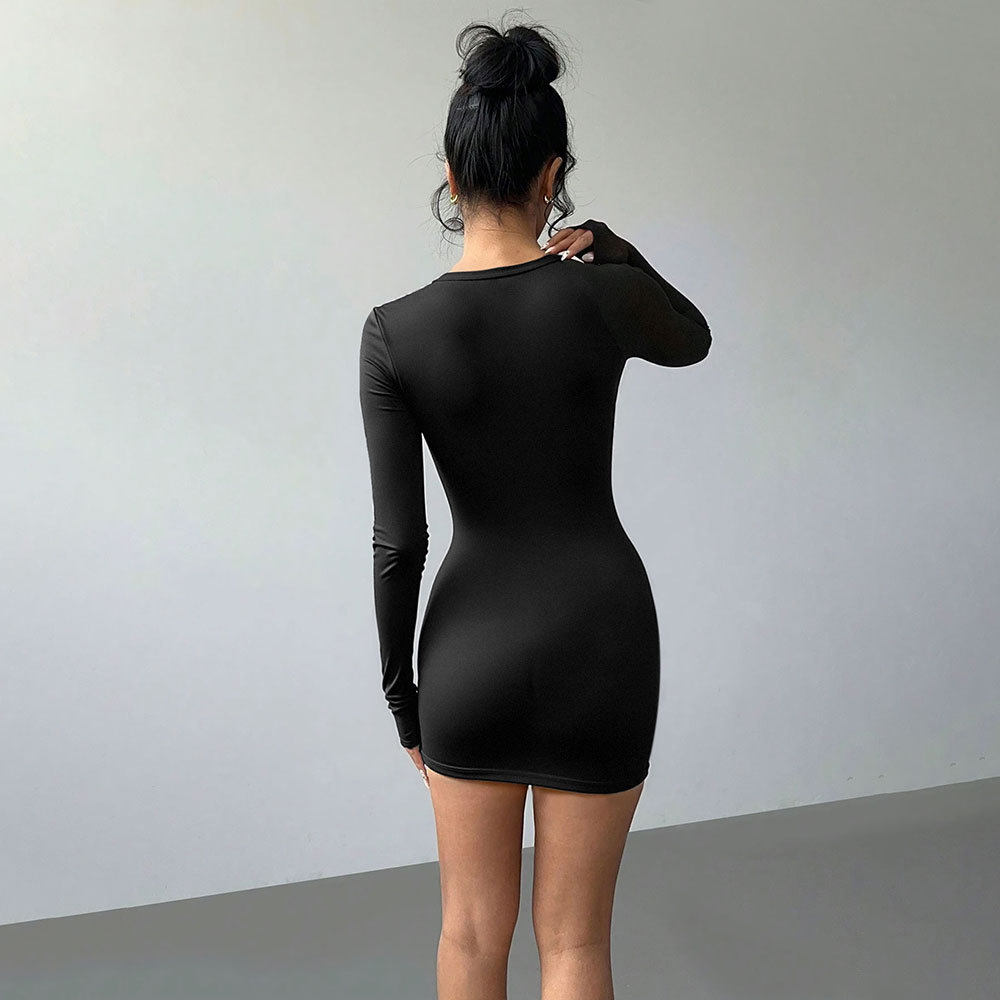 Y2K Party Dress Sexy Hollow Out Long Sleeve Bodycon Fit Solid Color Spring Summer Collection Ready to Ship