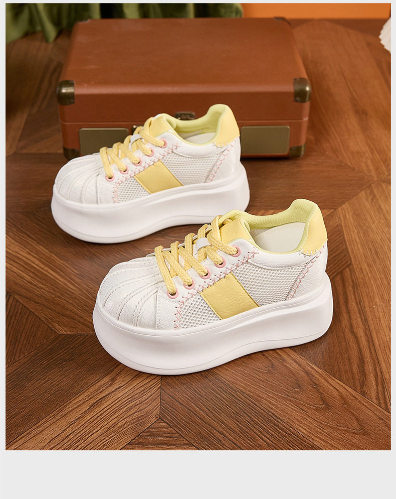 Giày sneaker nữ chạy bộ mesh thoáng đế dày trắng — Bột trắng, Hộp trắng vàng chi tiết 16