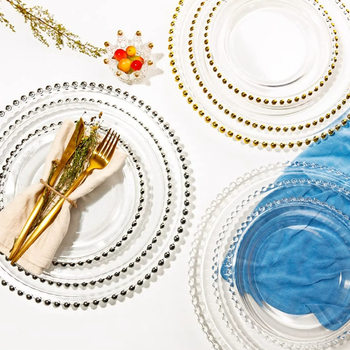 European Glass Bead Dot Gold-Plated Western Steak Salad Plate Hotel Banquet Club Placement Mat Sample Room Decoration