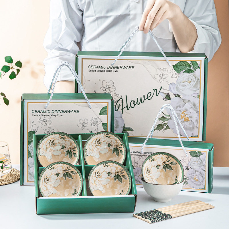 Ceramic tableware dishes suit sets of bowls and chopsticks suit gift box opening activities wedding exhibition hand gift small gifts