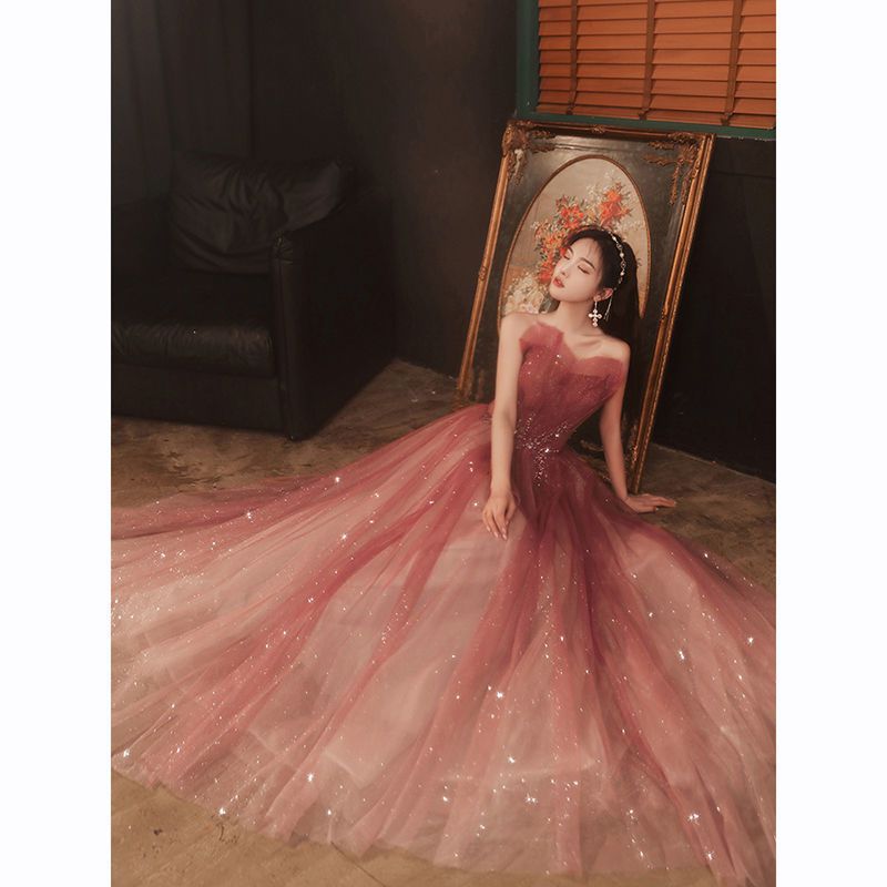 High-end Evening dress Skirt 2021New Summer Thin Model Bride Wedding Toast Clothes Bra Xian Qi Slim  高端晚礼服裙2021新款夏季薄款新娘婚纱敬酒服抹胸仙气修身 High-end Evening dress Skirt 2021New Summer Thin Model Bride Wedding Toast Clothes Bra Xian Qi Slim 