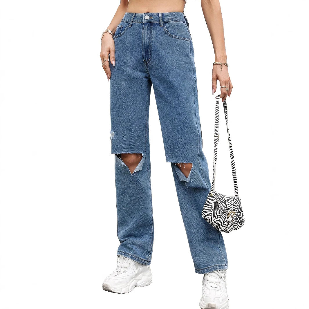 Casual Ripped Straight Leg Jeans for Women Versatile Design Comfortable Fit Trendy Style Wholesale Available