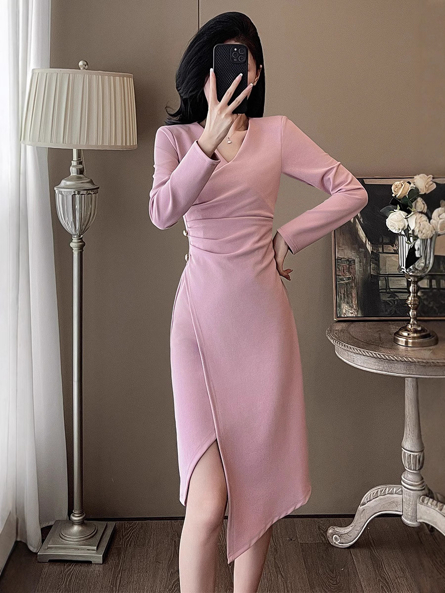 (Mới) Mã C0883 Giá 1300K: Váy Đầm Liền Thân Dáng Dài Nữ Dotdc Dài Tay Hàng Mùa Xuân Thu Đông Cổ Chữ V Thời Trang Nữ Đồ Công Sở Chất Liệu G04 Sản Phẩm Mới, (Miễn Phí Vận Chuyển Toàn Quốc).