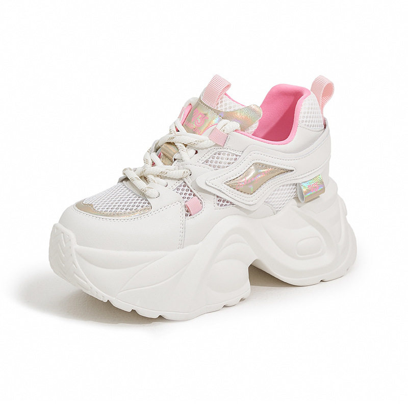 Giày thể thao nữ đế xuồng platform gót siêu cao 8cm — Trắng, Hồng, Vàng gạo, Cam