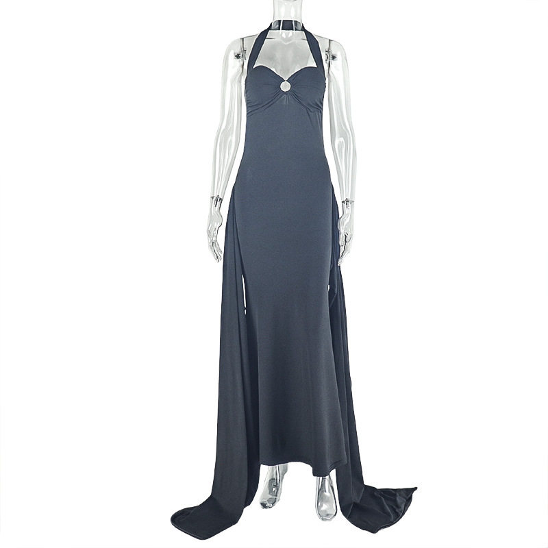 Solid Color Womens Bodycon Midi Dress Backless Halter Neck Ruched Design Elegant Evening Wear OEM Available