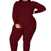 European and American New Large Size Women's Pure Color Two-Piece Suit, Long-Sleeved Round Neck T-Shirt Top and Tights Two-Piece Set