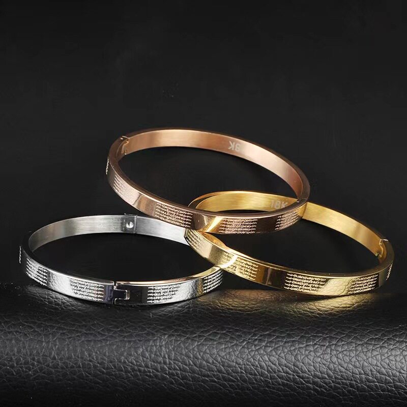 Thailand Akono Five Scripture Titanium Steel Bracelet Bangles Stainless Steel Bracelet Does Not Fade