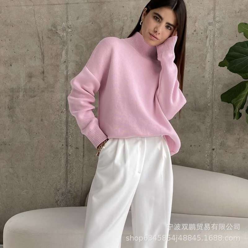 High Neck Loose Knit Sweater Soft Fabric Multiple Colors Autumn Winter Style Ready to Ship Wholesale Available