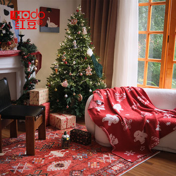 Class a Christmas Half-Velvet Sofa Blanket, Festive Atmosphere Knitted Blanket, Autumn and Winter Plush Nap Blanket