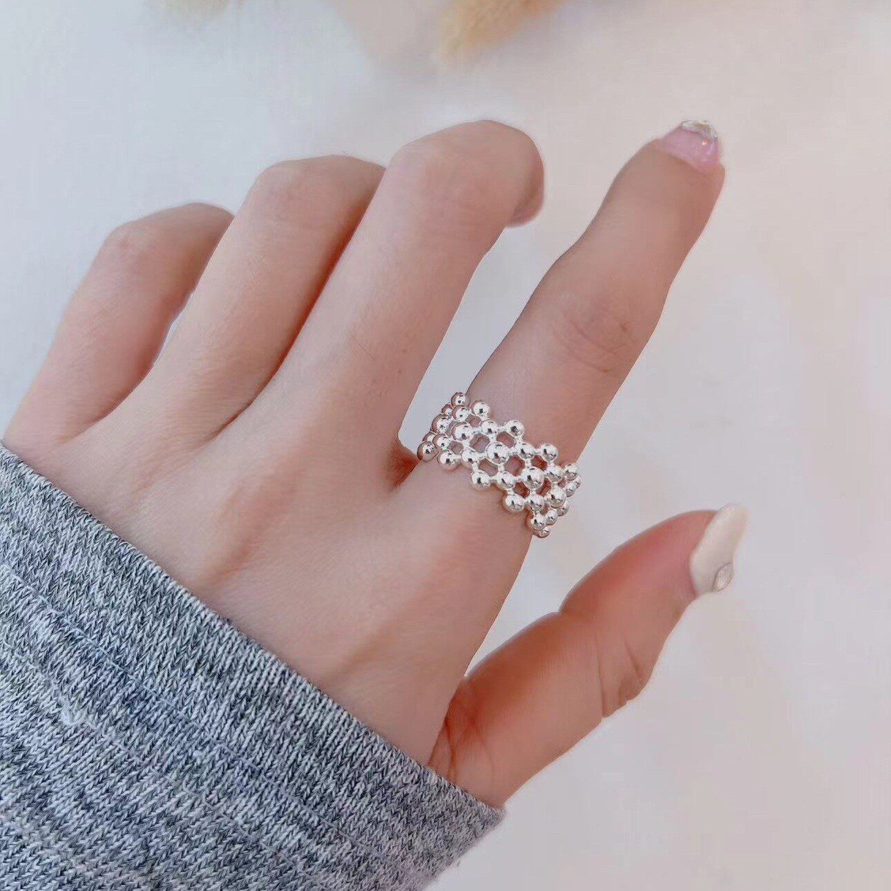 简约几何线条螺旋戒指女时尚设计感冷淡风开口指环旋涡环形食指戒