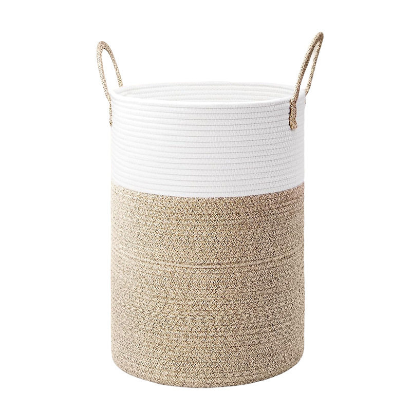 Cotton Rope Dirty Clothes Basket Cross-Border Popular Round Woven 40L Hand Basket 60L Foldableable Large Capacity Dirty Clothes Basket 80L