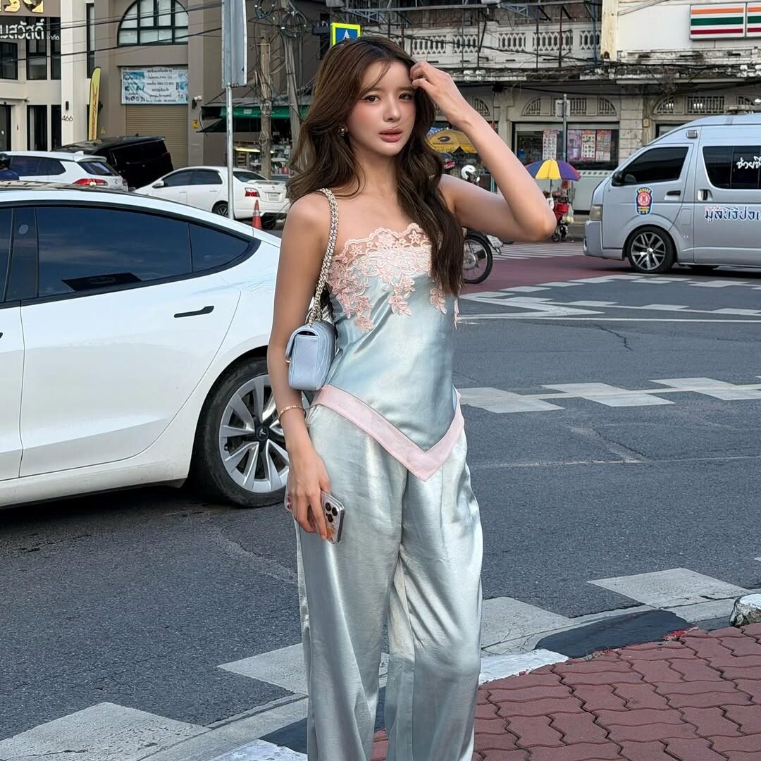 High Waisted Satin Straight Leg Pants Fashionable Casual Solid Color Summer Street Style for Women Wholesale