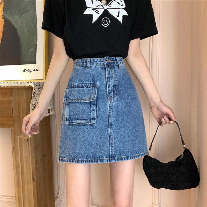 High Waisted Denim Skirt Slim Fit Vintage Style A Line Silhouette Casual Summer Wear for Students Wholesale