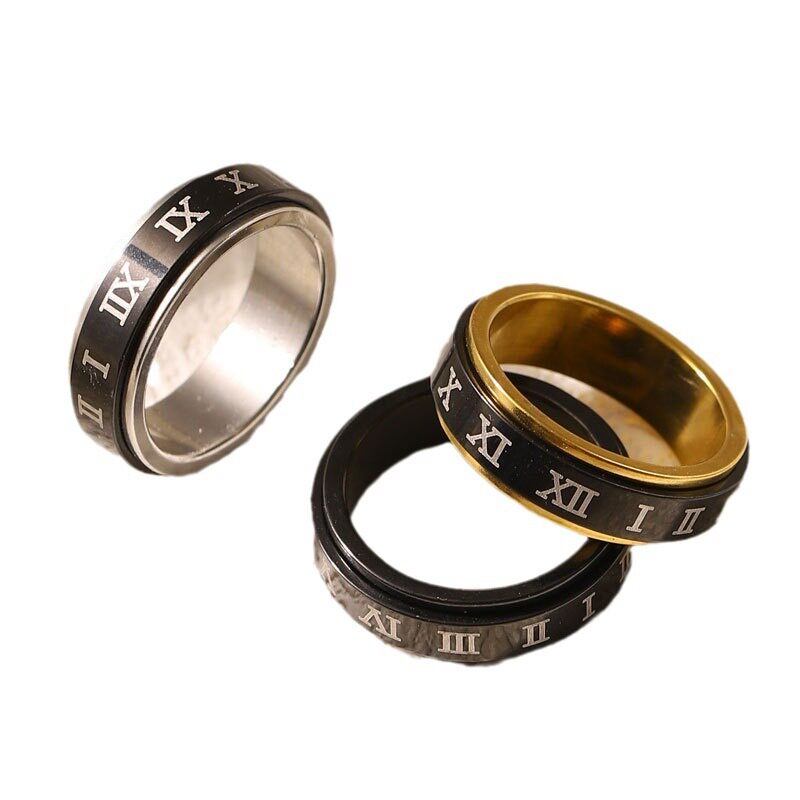 Cross-border Hot Selling Roman Numerals Titanium Steel Ring Rotatable Stainless Steel Creative Ring New Student Personality All-match