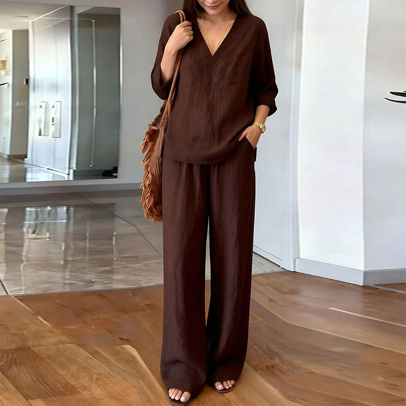 Womens Spring Wide Leg Pants Set Casual Loose Fit Solid Color Perfect for Everyday Wear Wholesale Available