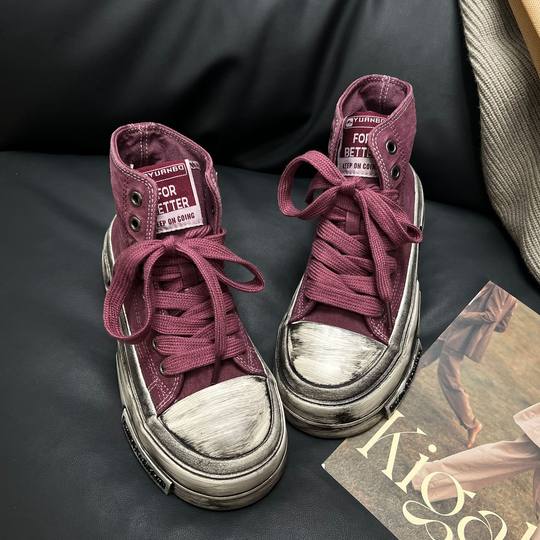 厚底做旧高帮帆布鞋女2024秋休闲百搭复古脏脏鞋学生ins潮滑板鞋