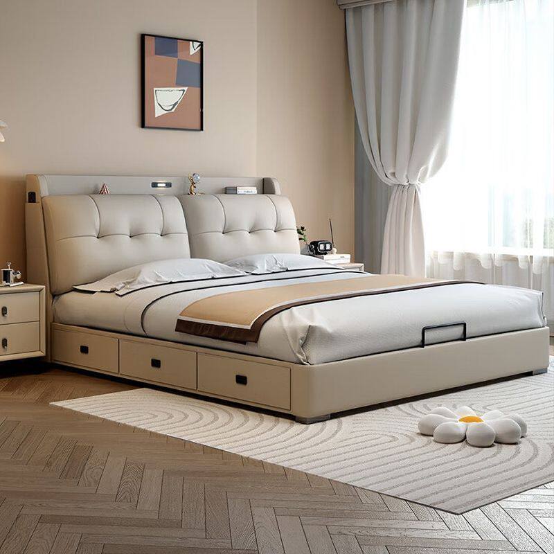 Modern Simple Home Double Master Bedroom Large Bed with Drawers Multi-Functional Soft Bag Storage Double Bed Wedding Bed Italian Wood
