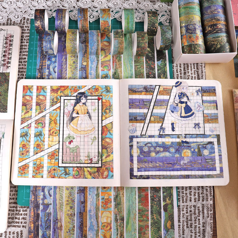 Yida Culture Cross-border Van Gogh Series Bronzing and Paper Tape DIY Decorative Hand Account Sticker Creative Life Small