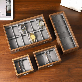 Cross-Border Hot Selling New Walnut Watch Display Box Wooden Watch Storage Box Wholesale Leather Watch Box