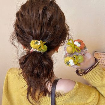 Felt Ball Pumpkin Bow Hair Tie for Women, Cute Bun Hair Rope, Fashionable and High-End Hair Rope Hair Accessories